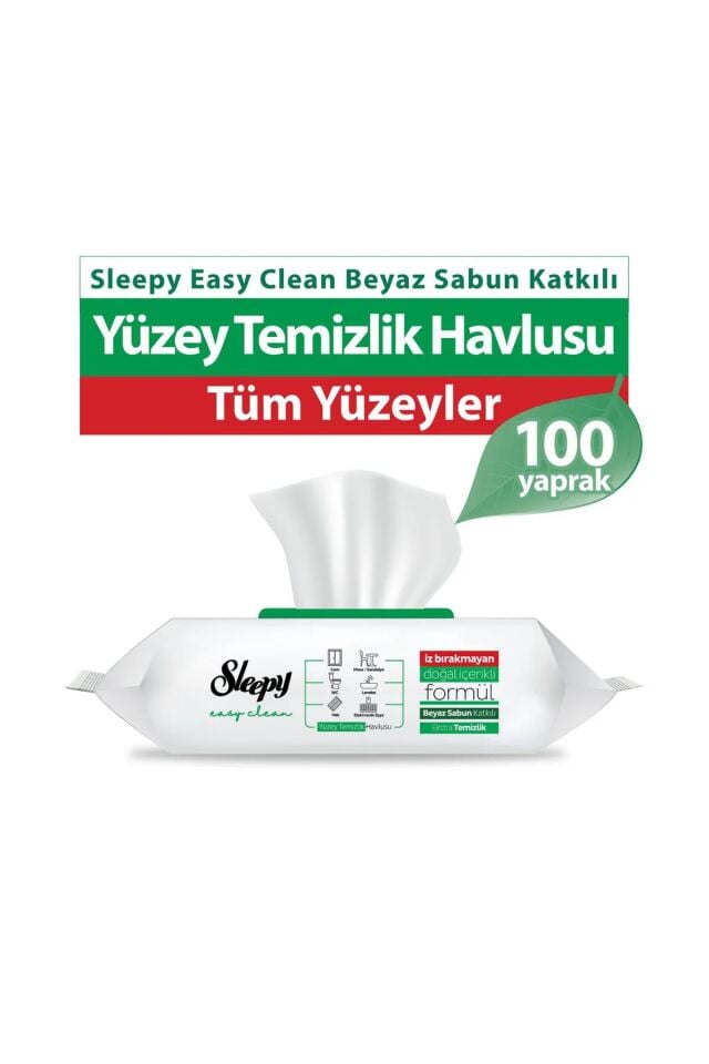 Sleepy Easy Clean Yüzey Temizlik Havlusu Beyaz Sabun 100 Adet