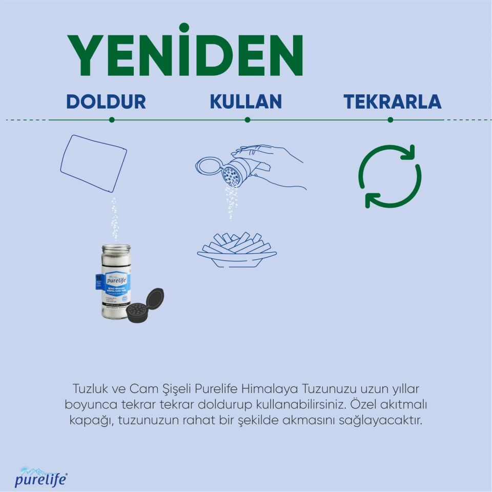 Purelife Himalaya Tuzu İyotlu İnce Beyaz – Tuzluk Kapaklı Cam Şişe 120g