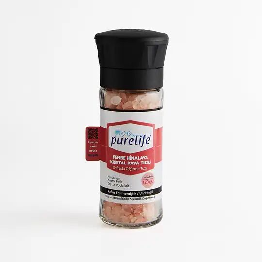 Purelife Himalaya Tuzu Granül Pembe - Seramik Değirmenli Cam Şişe - 120g