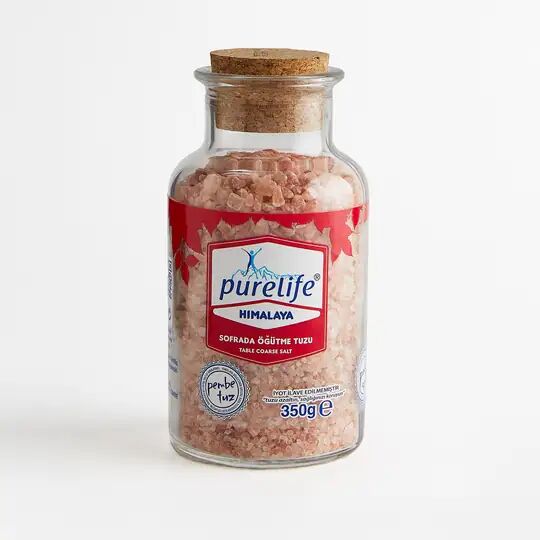 Purelife Himalaya Tuzu Sofrada Öğütme (Granül) Pembe – Mantar Tıpalı Cam Kavanoz 350g